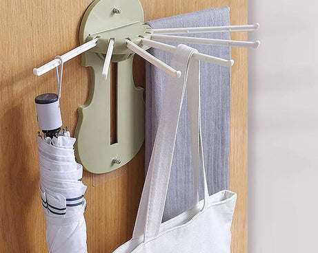 Plastic 7-in-1 Multifunction Retractable Wall-Mounted Pull-Out Hanger Rack Without Punching Hooks Up for Kitchen Bathroom