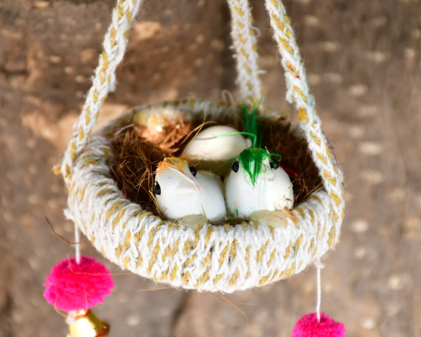 Artificial jute hanging birds nest decorative item