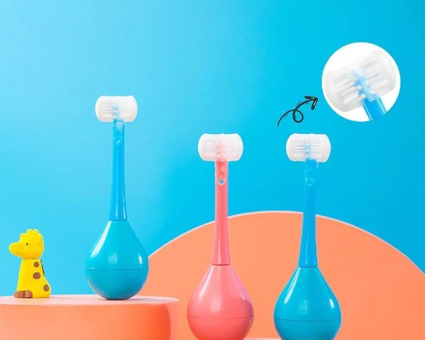 Toothbrush - Soft Bristle Toothbrush - 3-Sided Training Toothbrush With Silicone Head, Inverted Cleaning Toothbrush for Aged 2-12, Children's Cleaning (1 Pc)