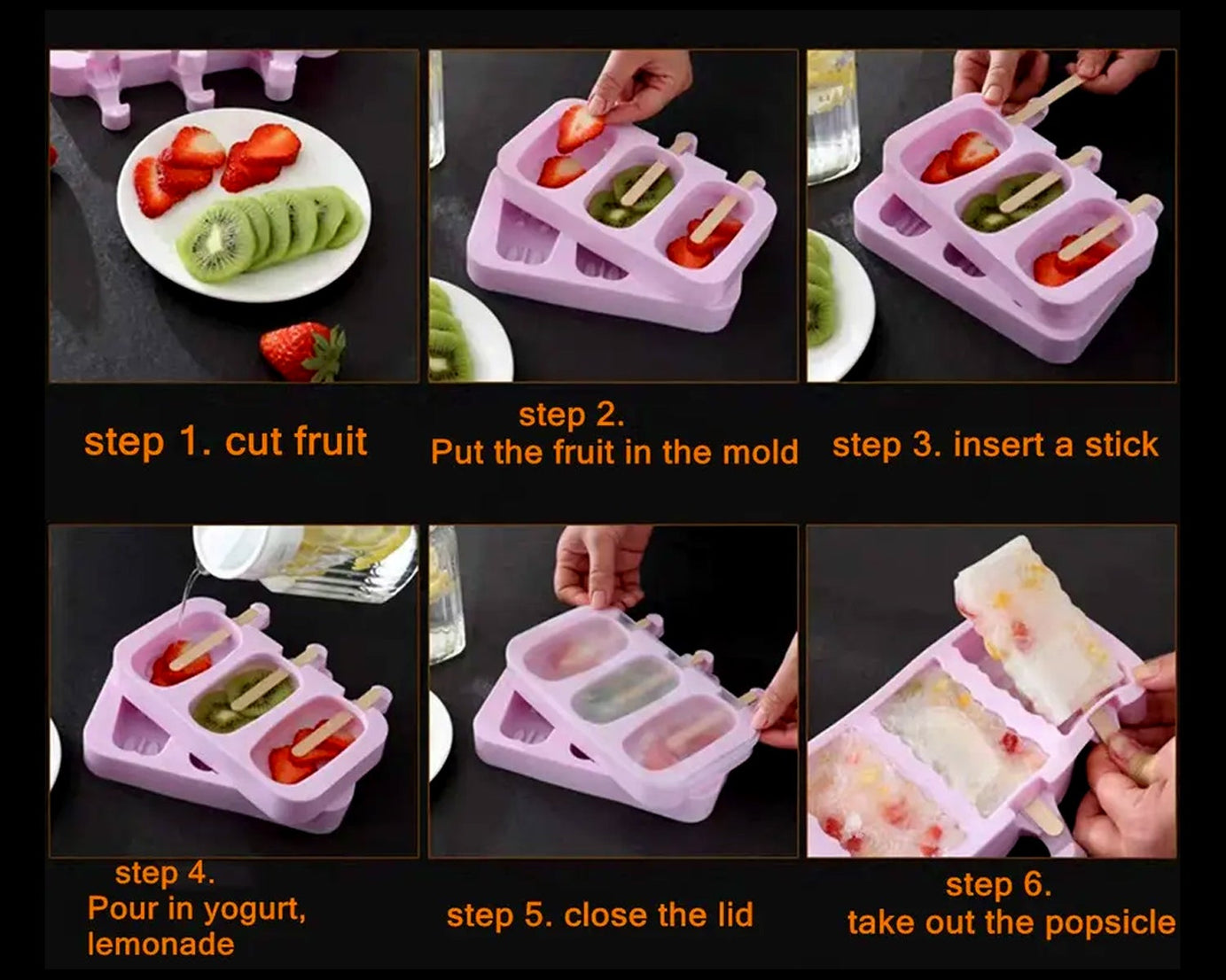 5949 Silicone Popsicle Molds Ice Cream Pop Molds 4 Cavities with Lids 50 Pack Sticks for Kids Ice cube Maker Easy Release