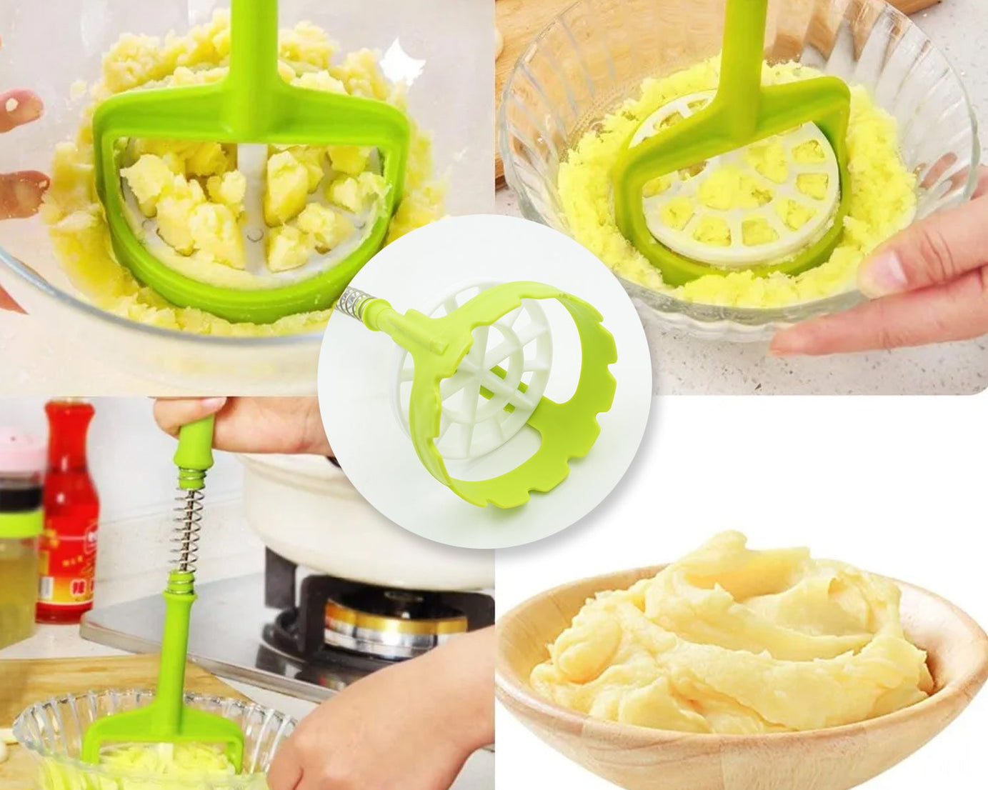 Multi Functional One-Handed Plastic Manual Mashed Potatoes Masher, Mash Sweet Potato Masher with Comfort Grip and Stainless-Steel Spring Design for Nonstick Pans (1 Pc)