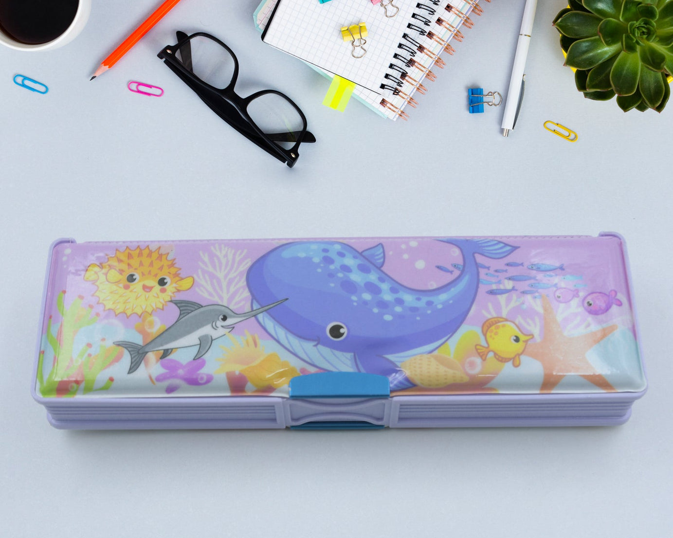 Multipurpose Compass Box, Plastic Double Deck Pencil Case with 2 Compartments, Supplies Utility Box Storage Organizer, Pencil Box for School, Cartoon Printed Pencil Case for Kids, Birthday Gift for Girls & Boys