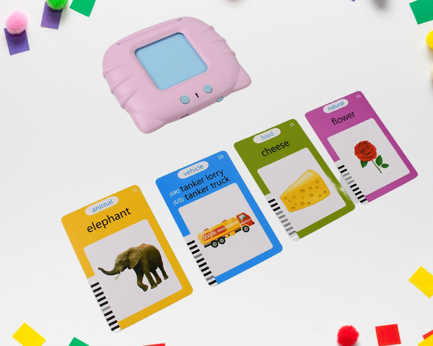 Preschool Learning Toys Flash Cards for Small Kids Educational Toys English Words Learning Machine for Kids with 224 Words, Birthday Gift for Kids Intelligent Electric Kids Language Card (1 Set)