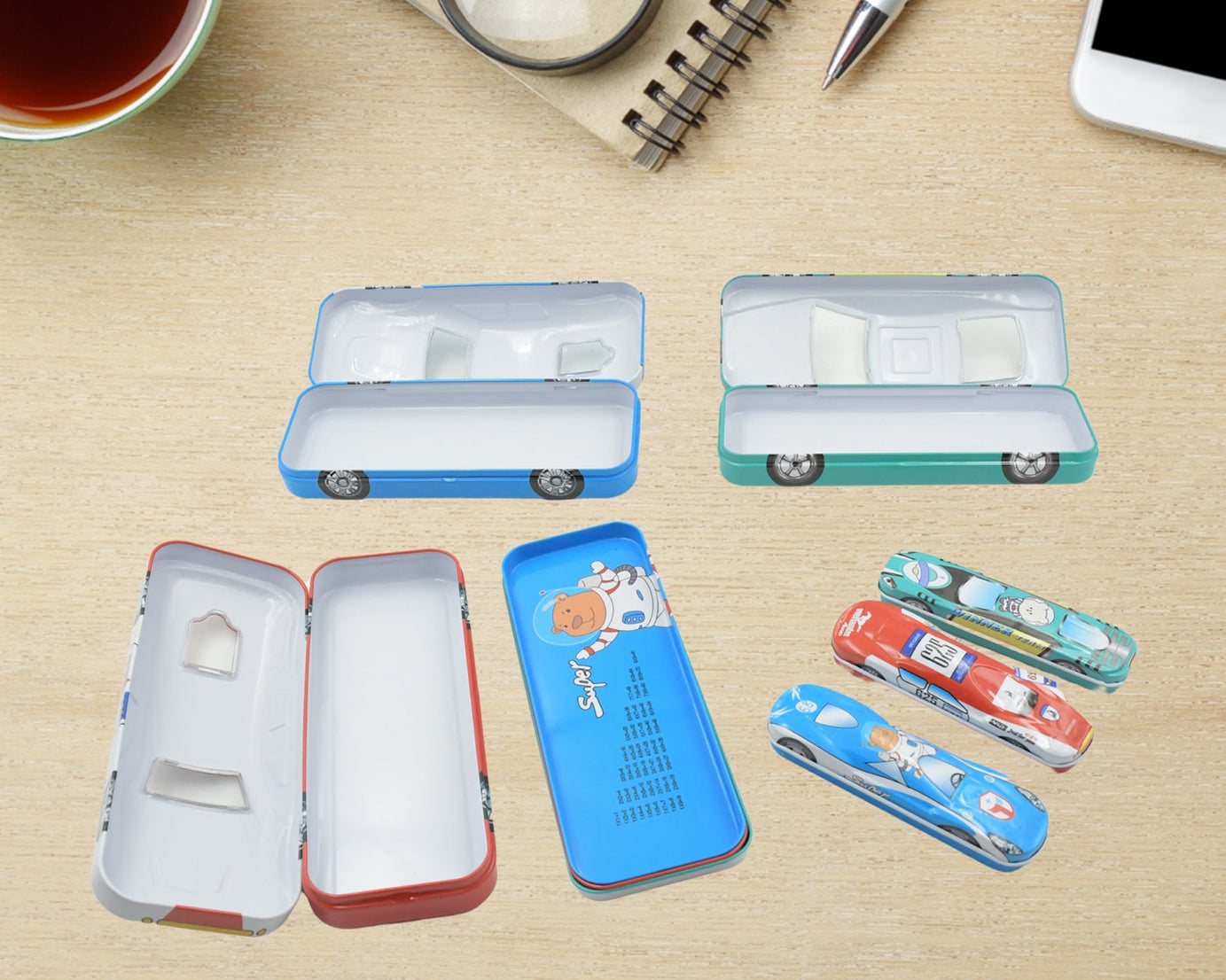 Car-Shaped Metal Compass Box (1 Pc): Pencil Case for Kids, Stationery