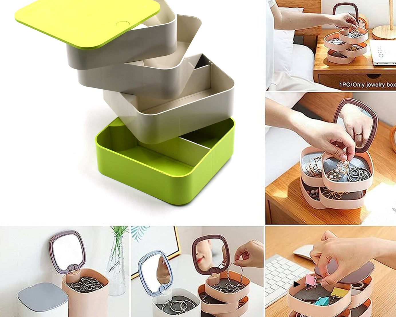 4 Layers Jewelry Box, 360 Degree Rotating Jewelry Box, Jewelry and Earring Organizer Box, Accessory Storage Box