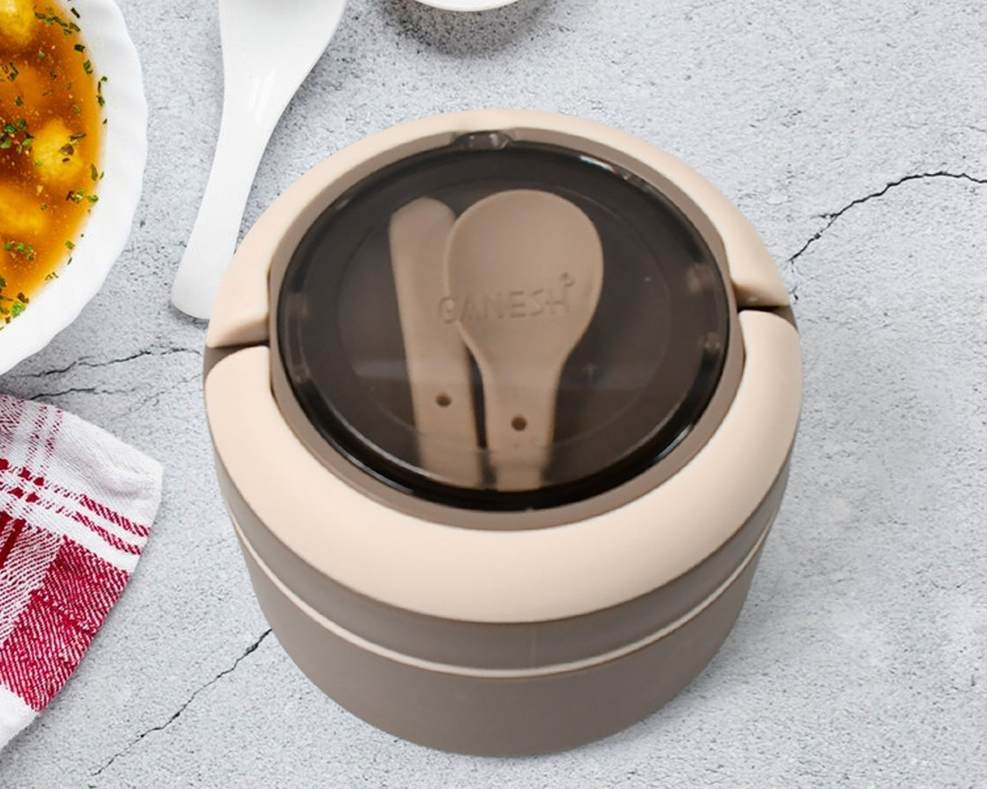 Ganesh Cresta Food Insulated Airtight Leak-Proof Lunch Box With Spoon for Office, School, Picnic (1Pc)