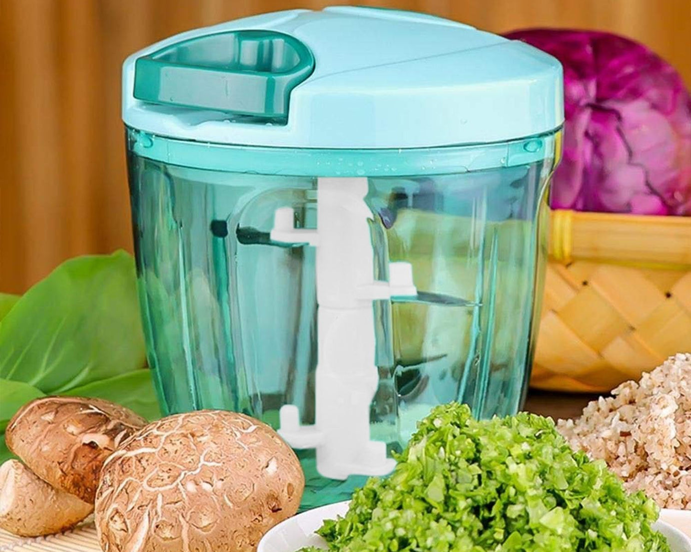 2-in-1 manual vegetable chopper with 6 blades, compact design
