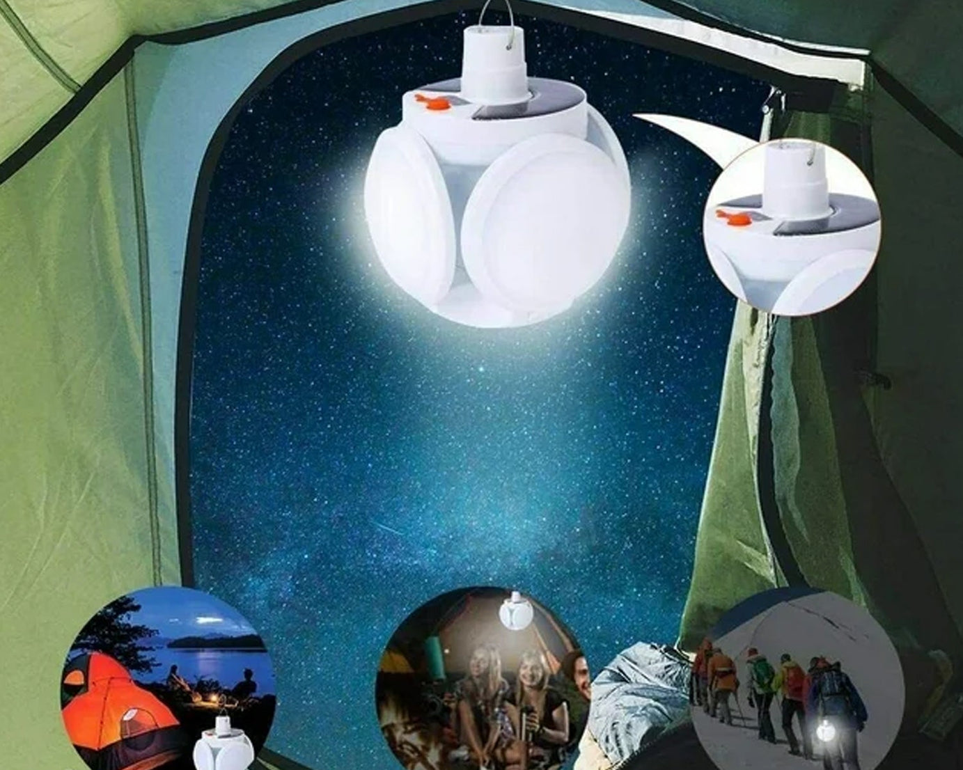 Solar Multi-Functional Emergency LED Light Bulb with USB Charging, LED camping lamp, camping lamp, USB rechargeable, 5 brightness light modes, foldable camping light, SOS IP65 waterproof camping light, blackout emergency equipment, camping gadgets