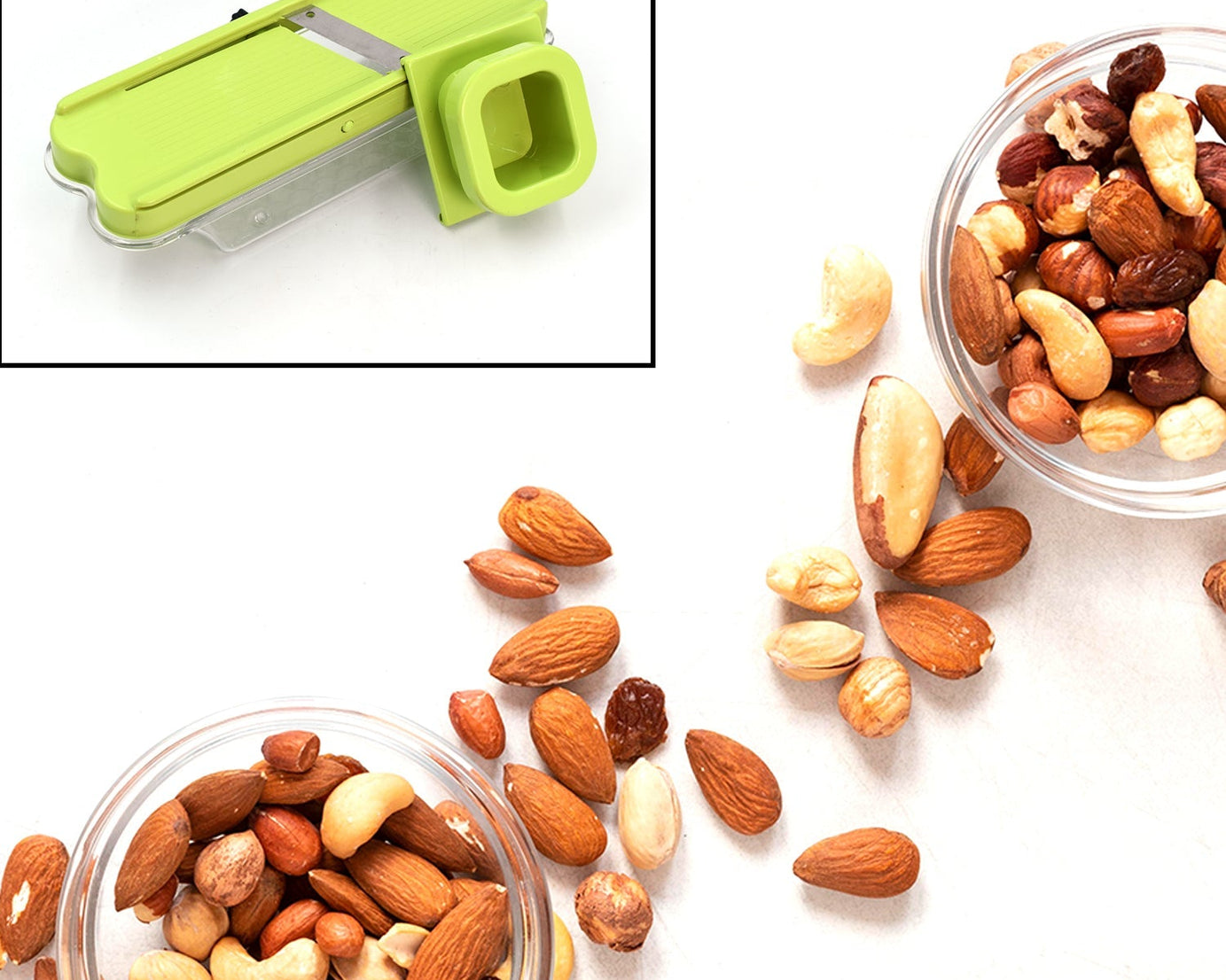 Sharp vegetable slicer with stainless steel blades.