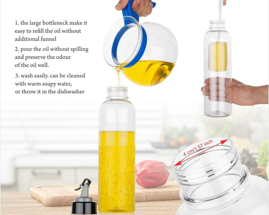1-liter transparent plastic bottle for oil, easy to use and store.