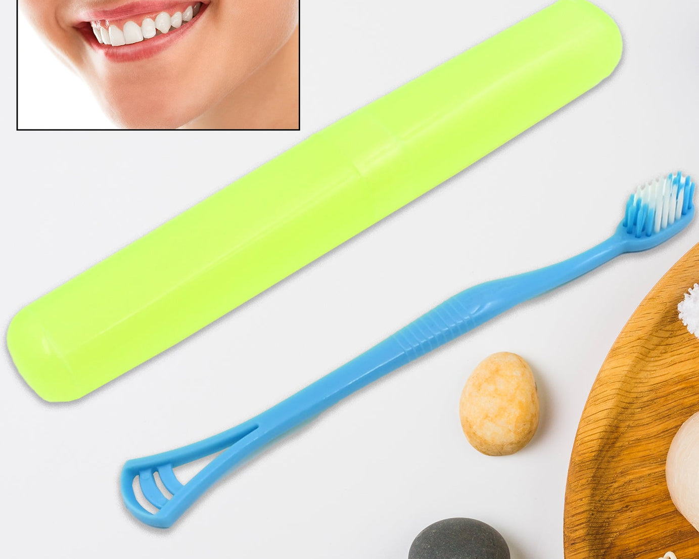2 in 1 Soft Toothbrush and Tongue With Toothbrush Cover Cleaner Scraper for Men and Women, Kids, Adults Plastic Toothbrush Cover / Case / Holder (1 Pc)