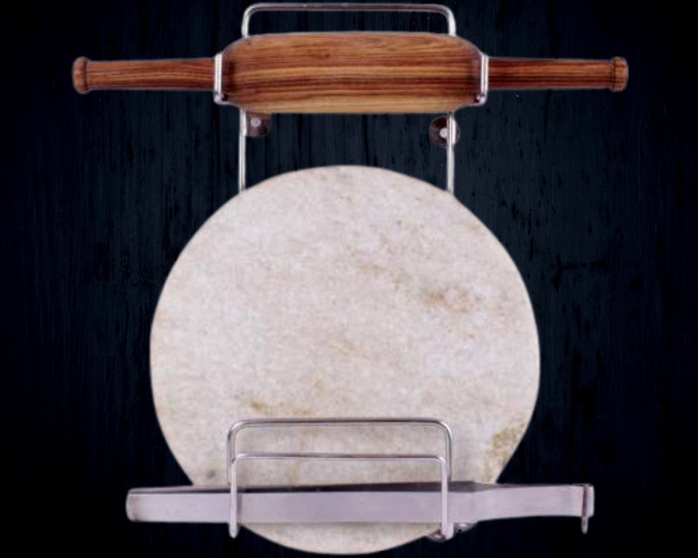 Chakla Belan Chimta Stand Rolling Pin Board Tong Holder Silver Stainless Steel Multi-Purpose Rack for Kitchen (1 Pc )
