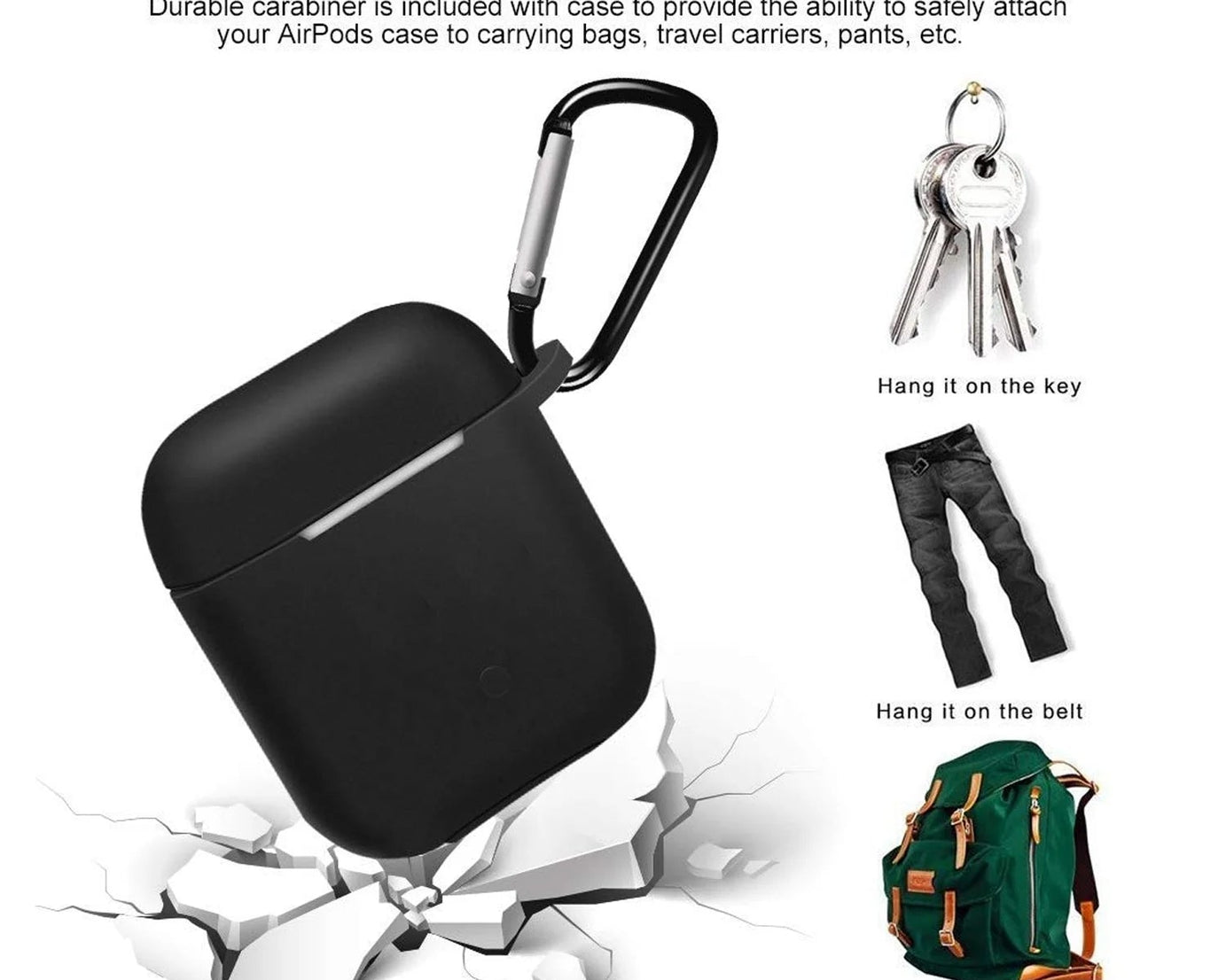 Silicone Shockproof Protection Wireless Headphones Carrying Box Cover with Metal Keychain