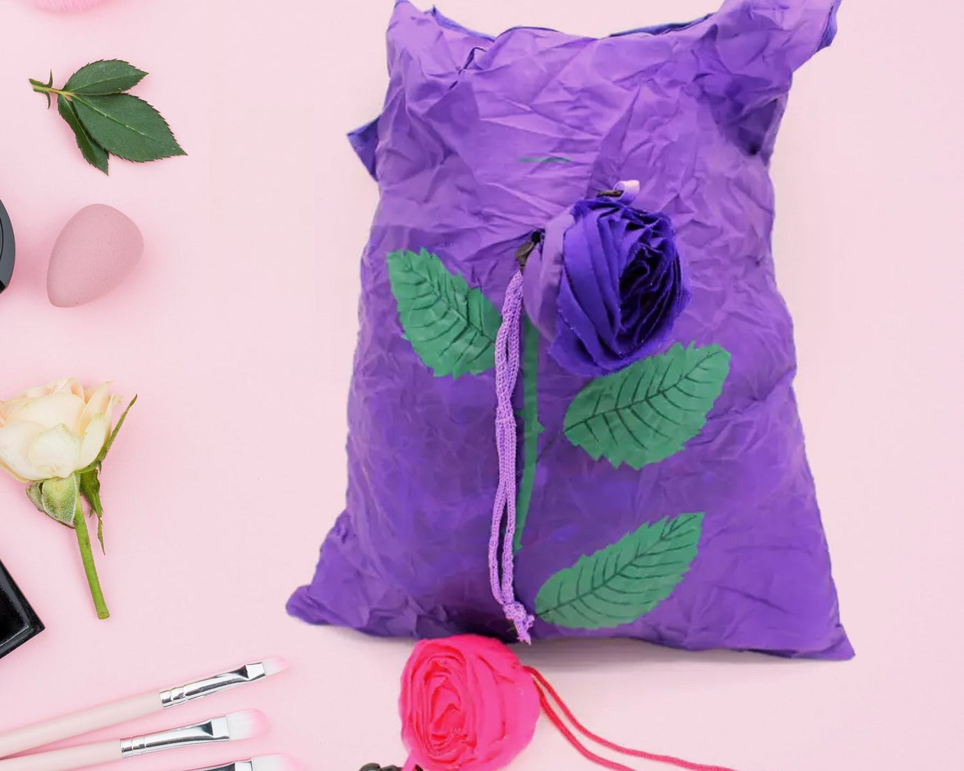 Foldable Nylon Shopping Bag (Rose Design): Reusable, Eco-Friendly (1 Pc)