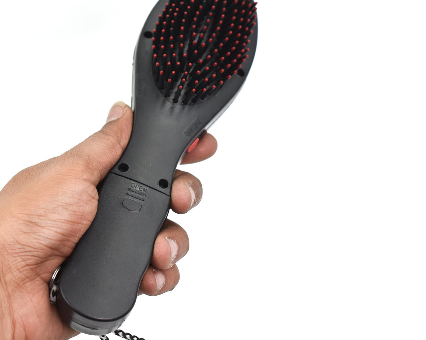 Electric vibrating massager comb for hair with brush.