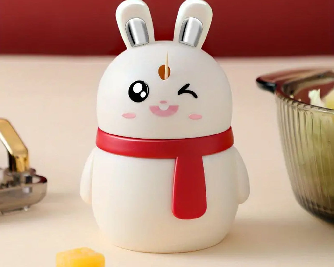 Rabbit Shape Toothpick Dispenser Pressing Small Size Accessory Durable Red | Home & Garden | Kitchen, Dining & Bar | Kitchen Storage & Organization | Racks & Holders Dining Room Table Decoration (1 Pc )