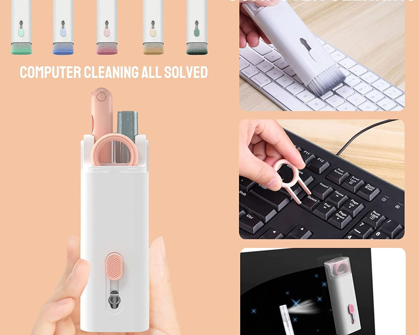 7 in 1 Electronic Cleaner kit, Cleaning Kit for Monitor Keyboard Airpods, Screen Dust Brush Including Soft Sweep, Swipe, Airpod Cleaner Pen, Key Puller and Spray Bottle   02
