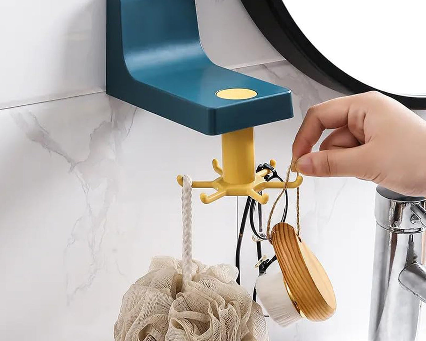 360 Degree Rotating Self Adhesive Plastic Wall Hook Hanger; Multifunctional Hanger with 6 Heavy Duty Claw Hooks