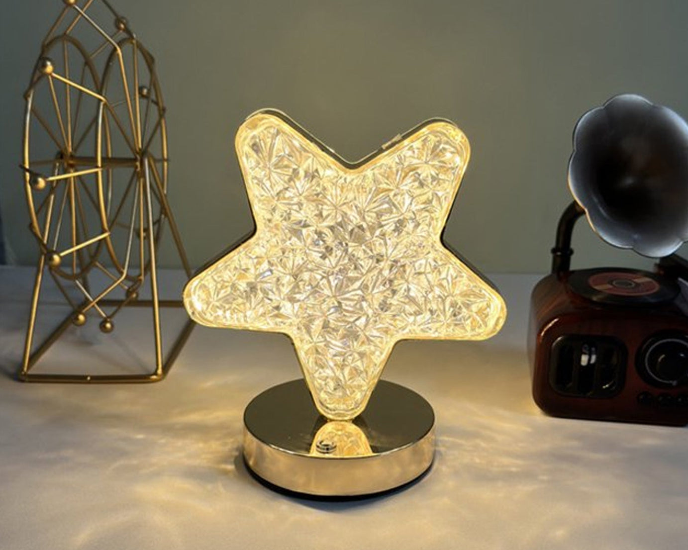 Star Shape Crystal Diamond Lamp Cordless Luxury Lamp with USB Rechargeable, 3-Way Dimmable & Touch Control Decorative Nightstand Lamp for Bedroom, Living Room, Party, Restaurant Decor (1 Pc )