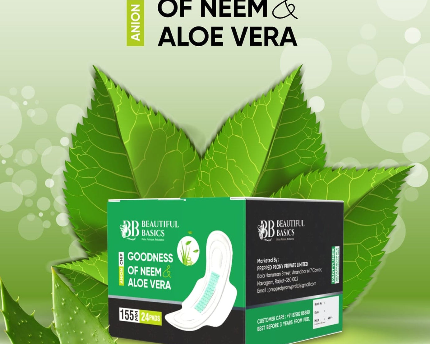 Sanitary Pads for Women With Goodness of Neem & Aloe Vera | Ultra Thin | Leakage Protection | PH Balance | With Antibacterial Anion Chip | (155 MM / 24 Pads)