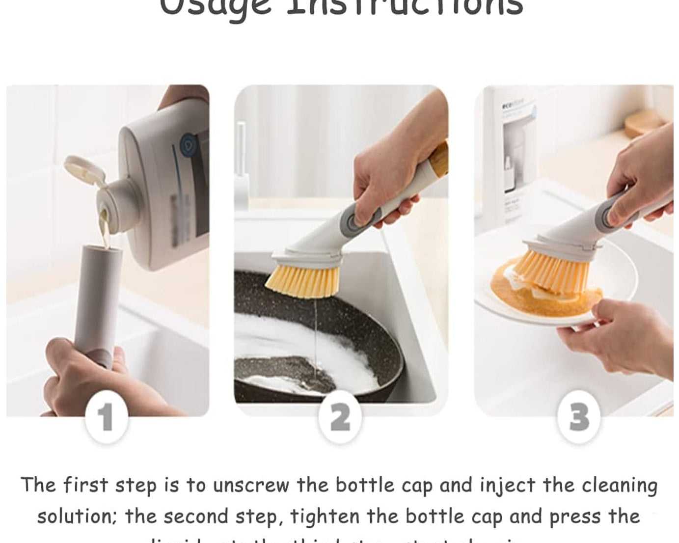 Cleaning Brushes Set, Scrub Brush Bathroom Brush, Long Handle Liquid Dispenser Pot Washing Brush