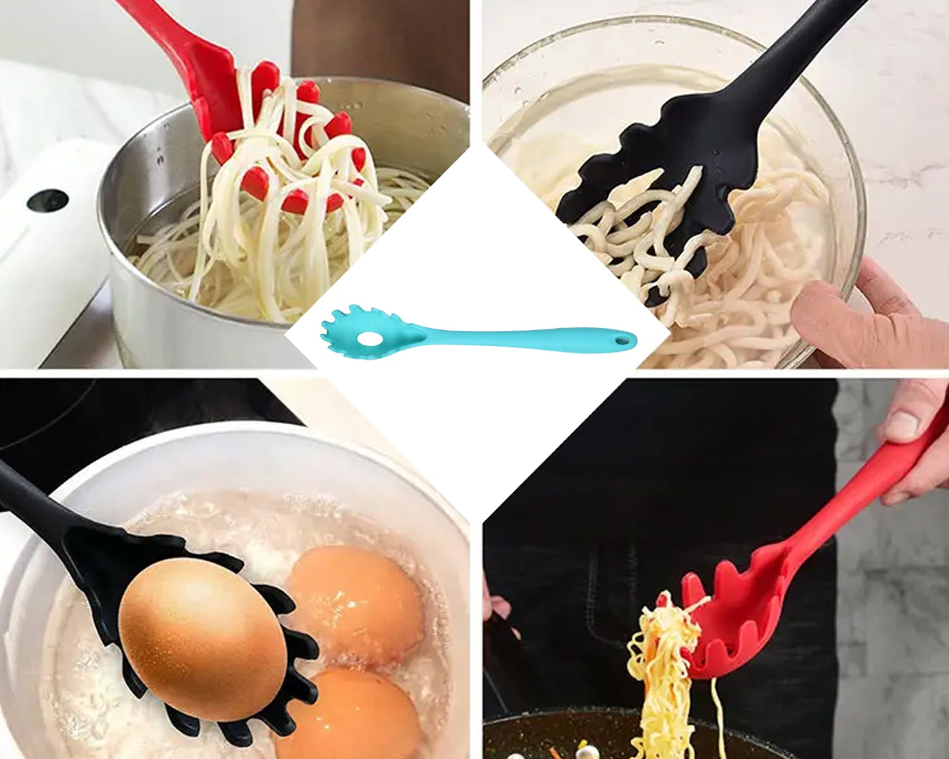 Red pasta fork for spaghetti, heat-resistant