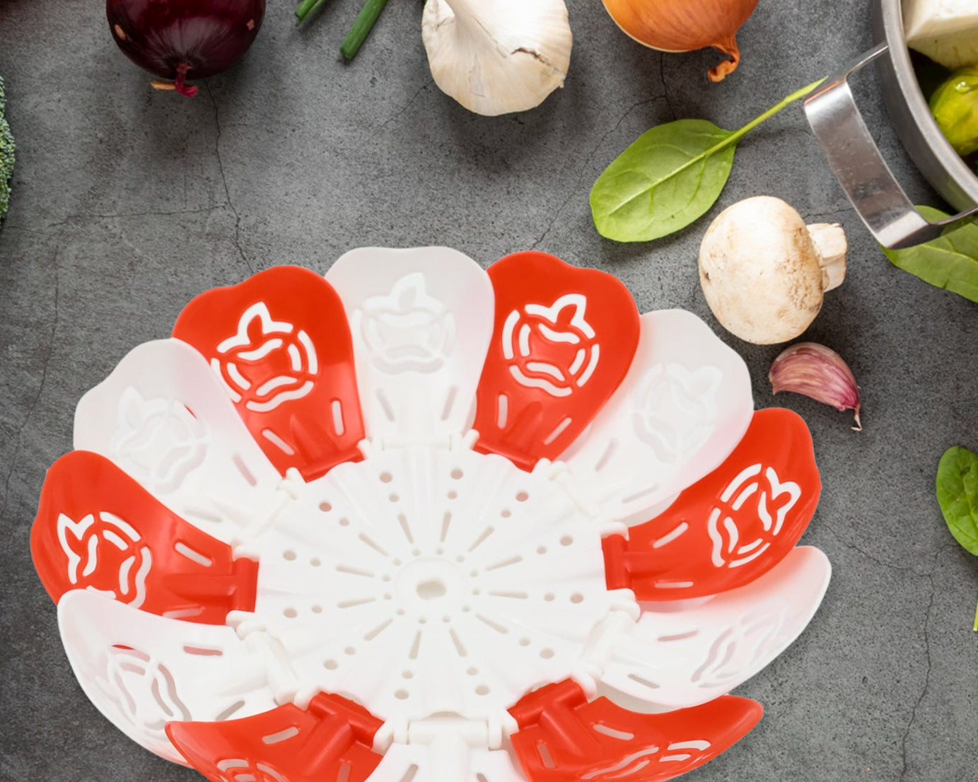 Folding Fruit Basket | Foldable Basket | Fruit Bucket |Basket with Hanging Stand | Fruit and Vegetables Basket | Foldable Lotus Shape Basket Tray for Multi-use (1 Pc)