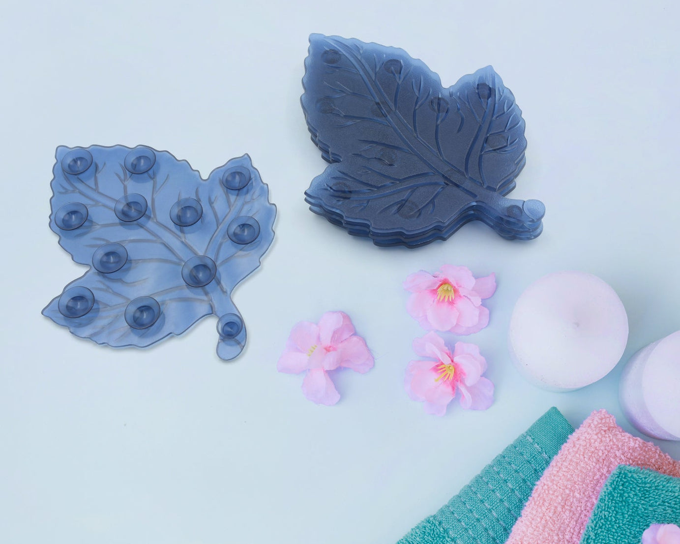 Mini  Pvc Anti-Slip Bat Mat Non Slip Baby Bath Mats, Mini Child Safety Anti Slip Shower Mats Leaf Shaped for Kids (4 pc Set)