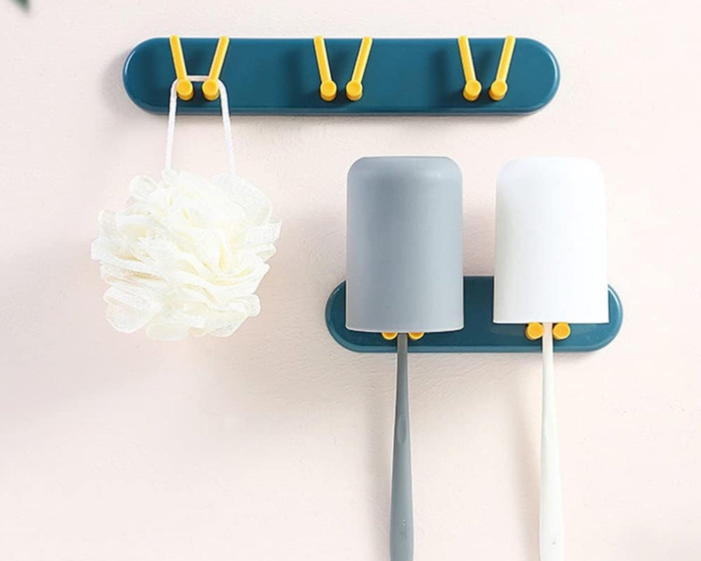 Toothbrush Holder Plastic Bathroom Accessories Organizer Wall Mounted Hanging Mount Shelf & Hooks (1pc)