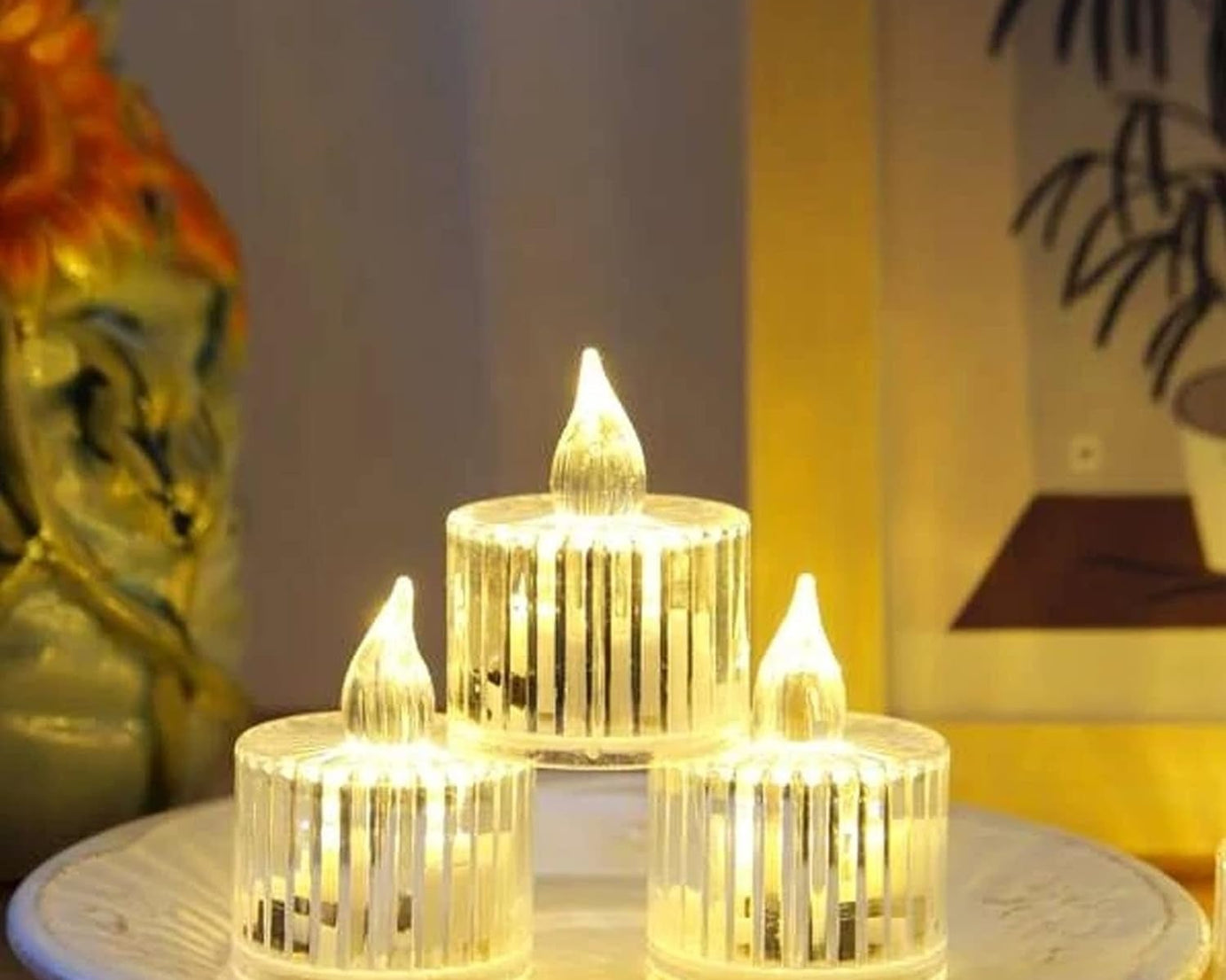 12 Pcs Flameless and Smokeless Decorative Acrylic Candles Transparent Led Tea Light Candle for Gifting, House, Diwali, Christmas, Festival, Events Decor Candles