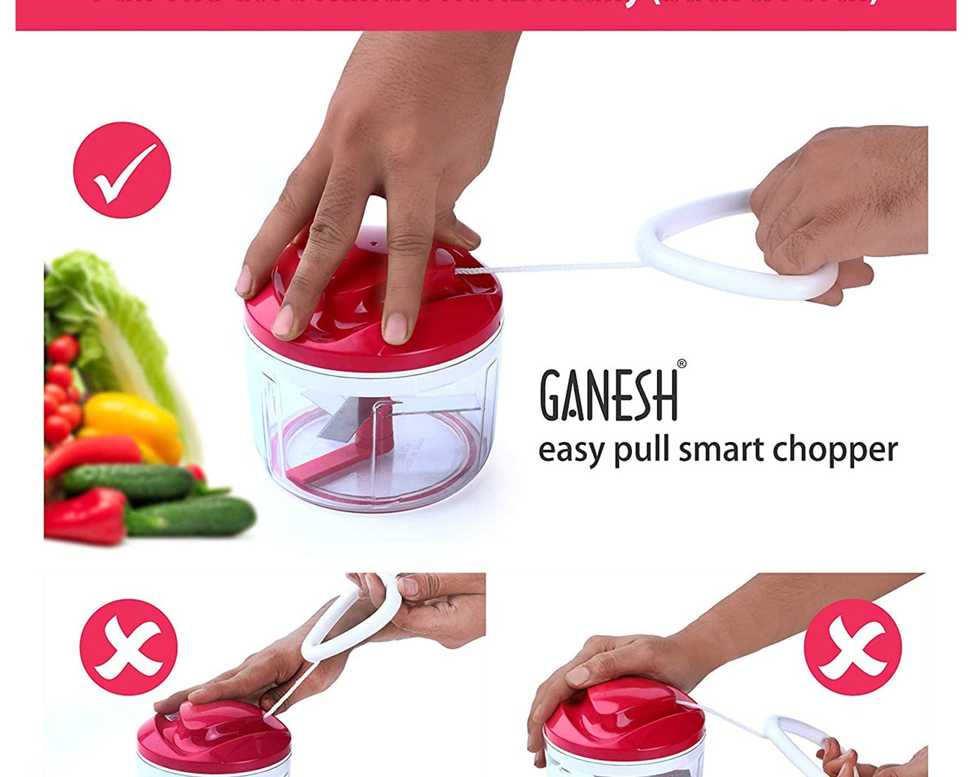 8115 Ganesh Chopper Vegetable Cutter, Red (650 ml)