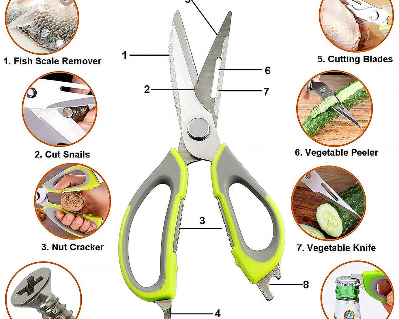 Multi-Purpose Kitchen Shears with Magnetic Holder, Stainless Steel, Red Multifunction Heavy Duty and Kitchen Scissors