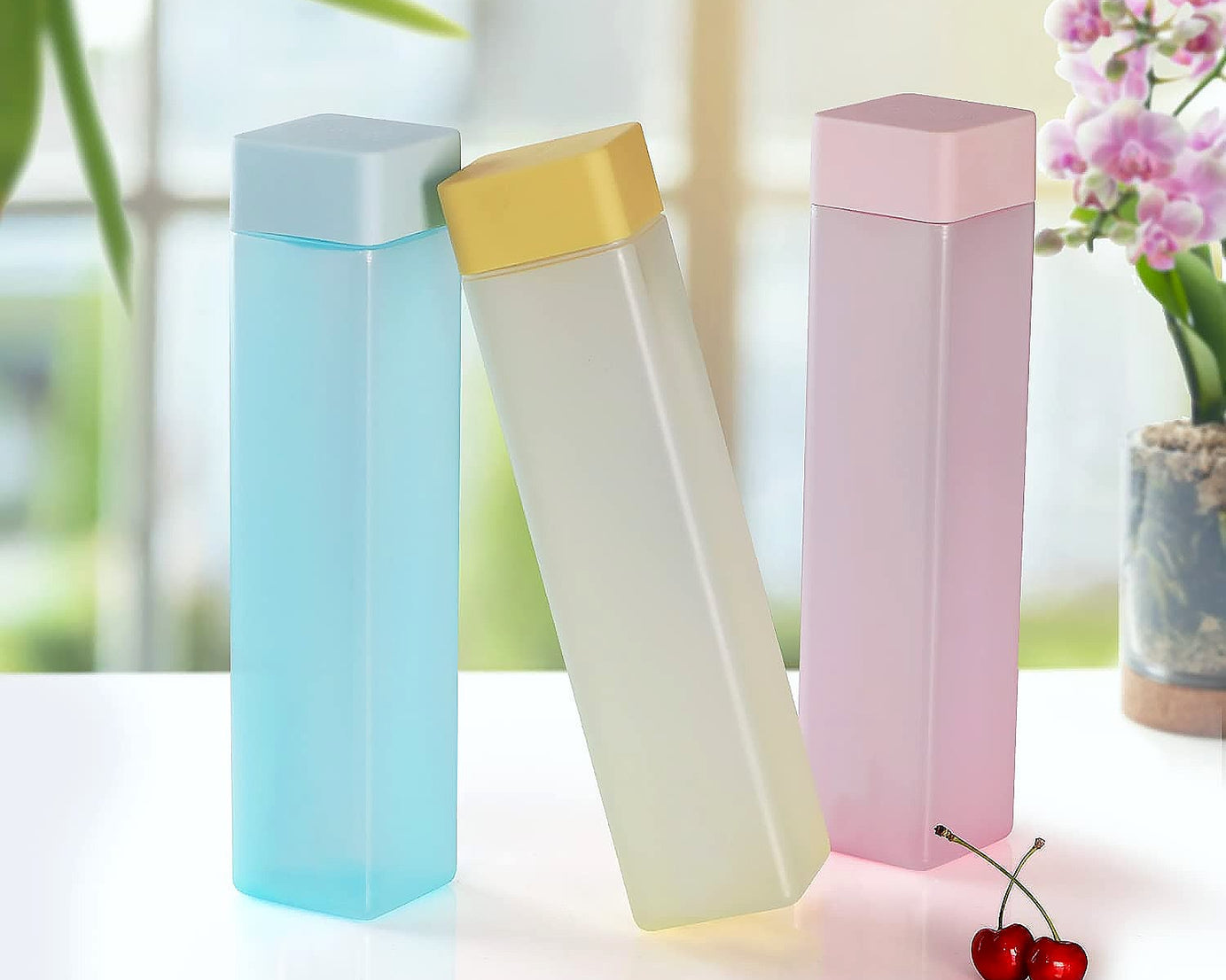 Large Capacity Plastic Water Bottle | Office Bottle | Gym Bottle | Home | Kitchen | Leakproof and BPA Free Drinks Bottle | Square Water Drink Juice Bottle Wide-Mouth BPA Free Leak-Free Lightweight (1 pc / Mix Color / 1000 ML Approx)