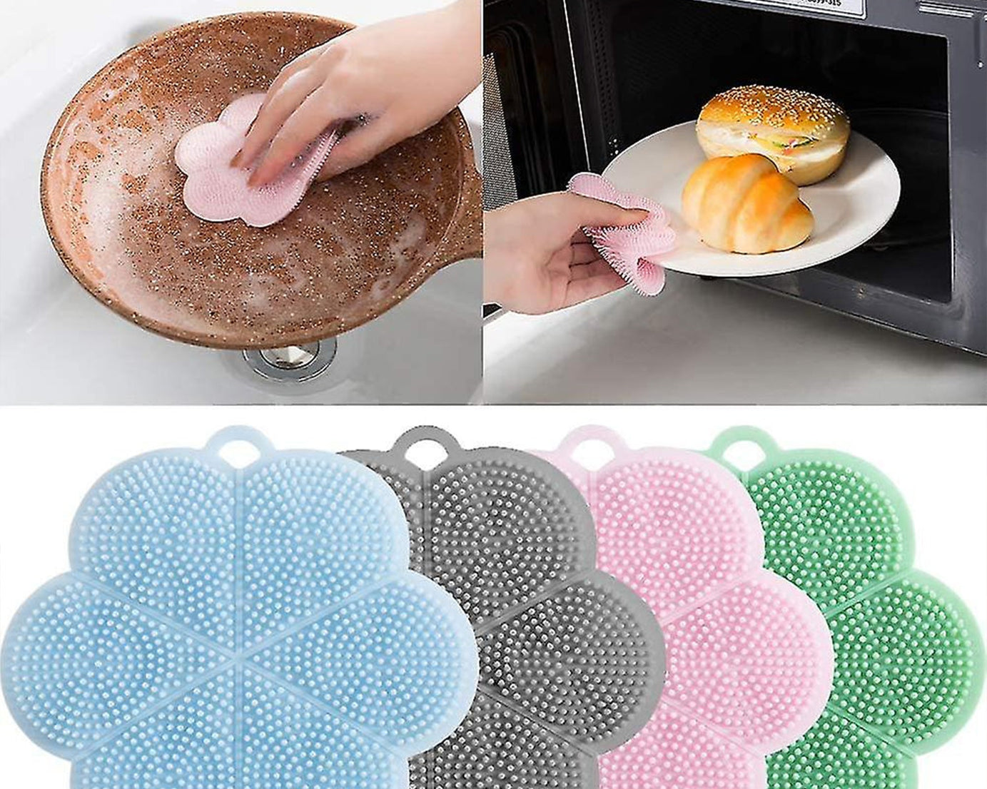 7215 Multifunction Silicone Sponge Dish Washing Kitchen Scrubber, Dishwashing Brush Silicone Kitchen Brush Flower Shape Cleaning Brushes for Home Restaurant Easy Cleaning Tool Heat-Resistant Mat Kitchen Home Gadgets (1 Pc)