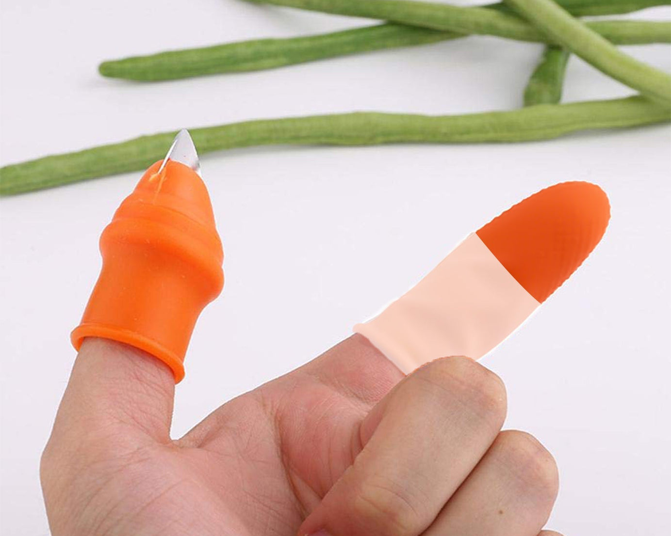 Detailed view of V thumb cutter pair.
