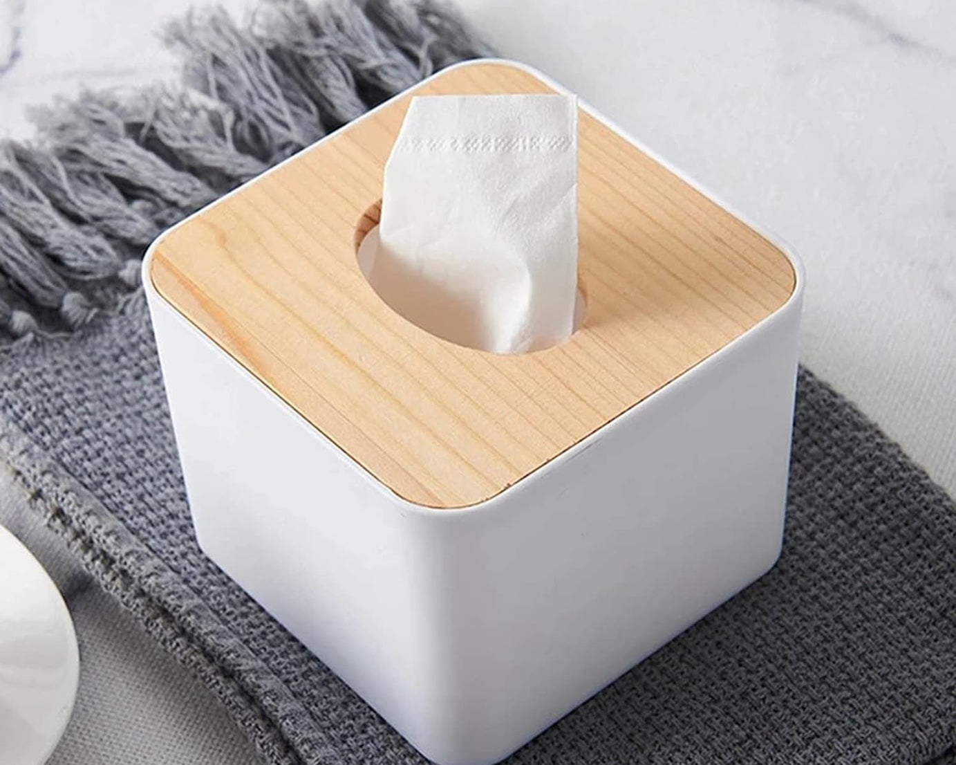Tissue Box Desktop Stand Bamboo Tissue Cover Box Rectangular Paper Towel Holder Removable Tissue Dispenser for Bathroom Vanity Countertop Bedroom Car Holder Paper Towels Dispenser (1 Pc )