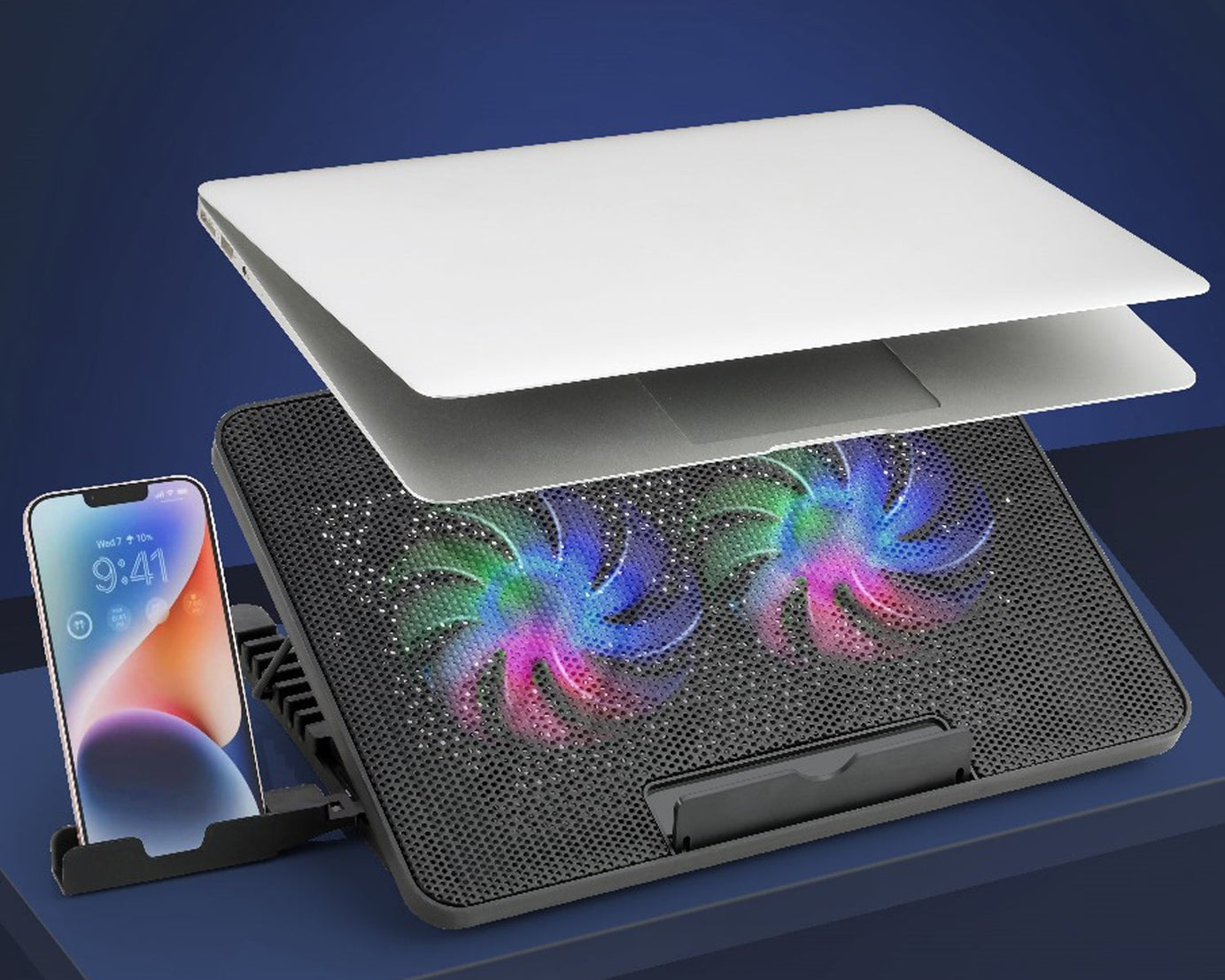 Laptop Cooler Cooling Pad with 2 Quiet Led Fans, Dual USB Ports, Portable Ultra Slim USB Powered 7 Heights Adjustable Laptop Stand for Gaming Laptop