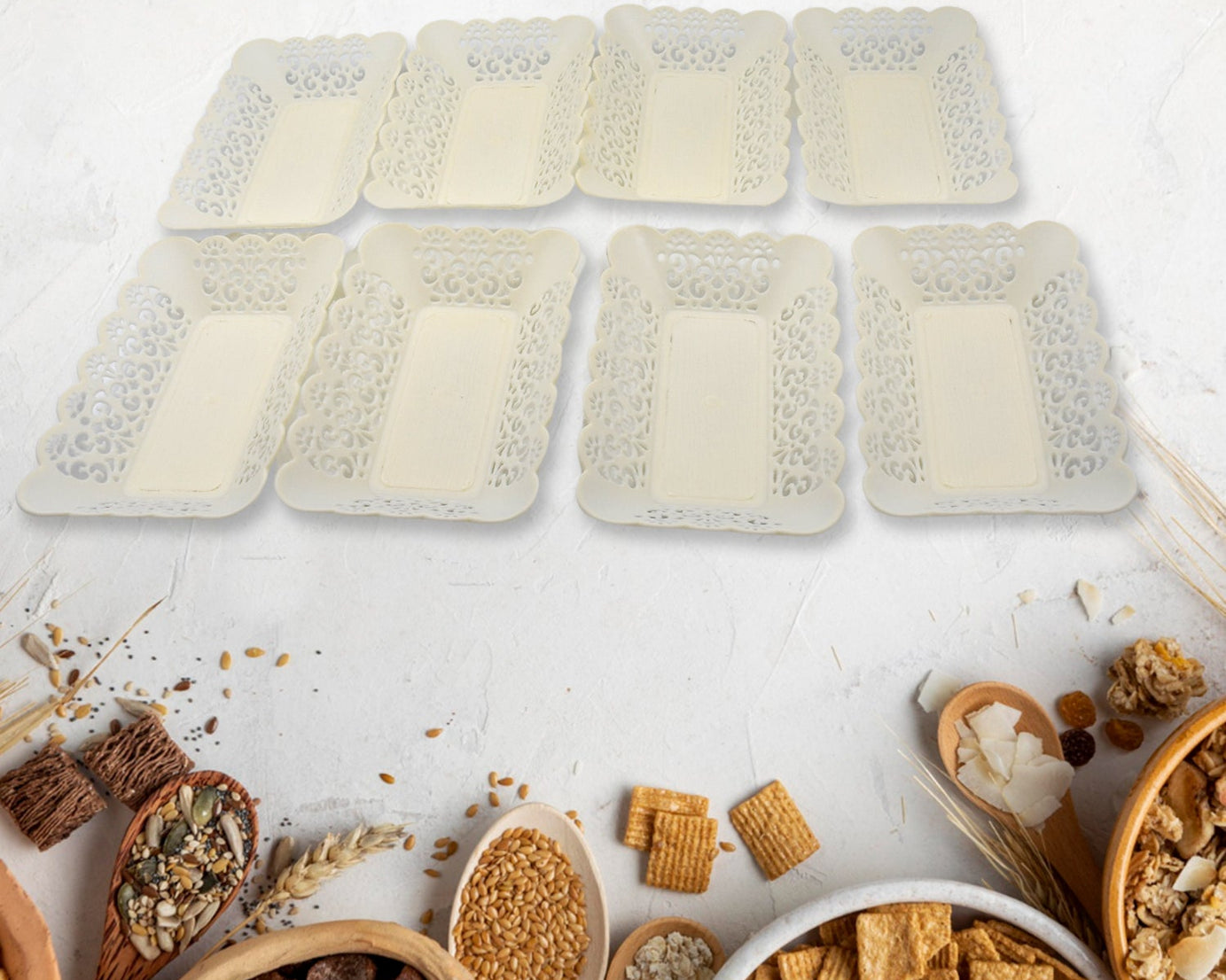 Rectangle Plastic Dinner Plate Snacks / Breakfast, Restaurant Serving Trays Home School Coffee Hotel Kitchen Office (8 Pcs Set)