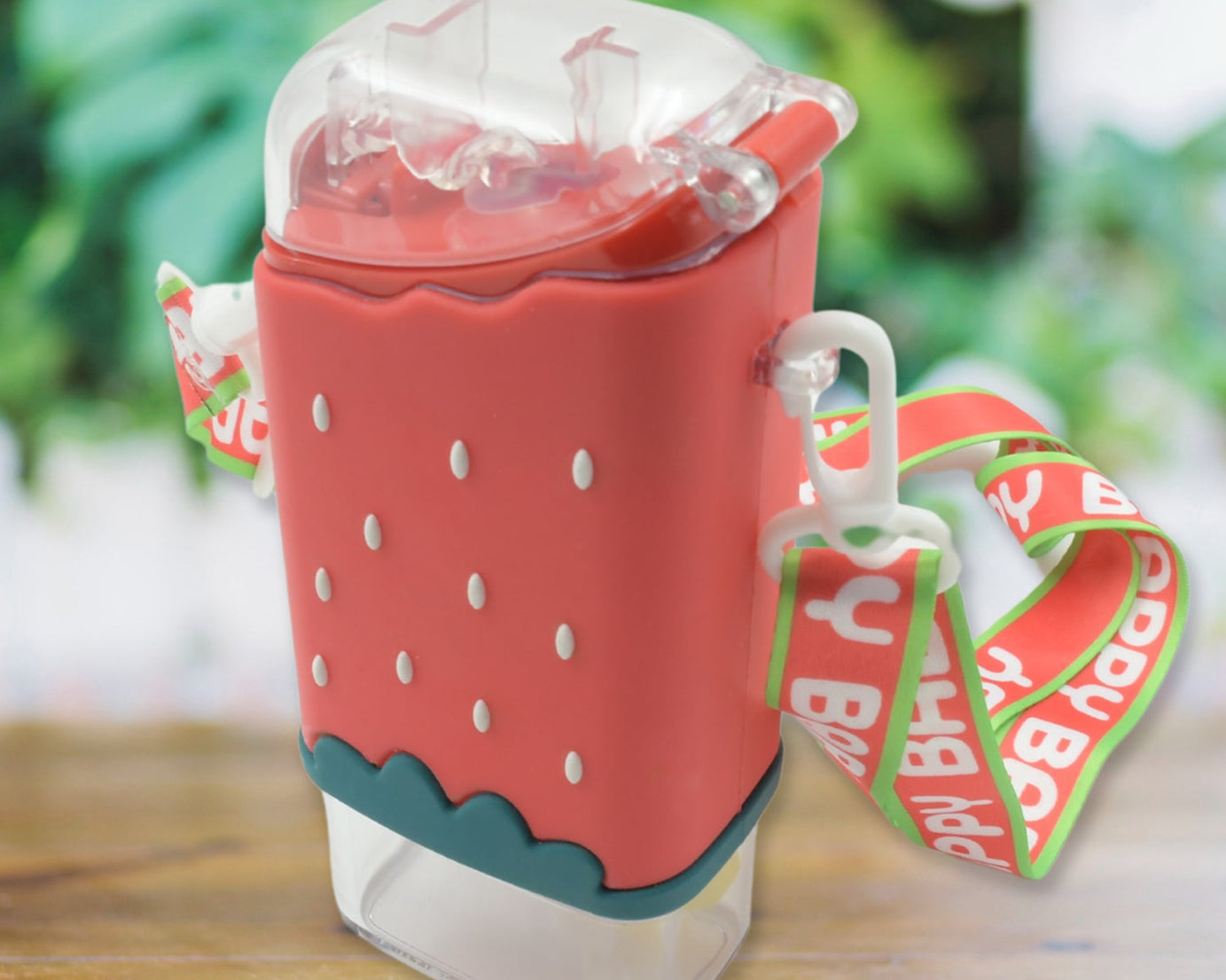 Portable Cute Water Bottle for Kids, Unique Ice Cream Shape water cup, Popsicle Shaped Plastic Kettle with Straw, Adjustable Shoulder Strap, BPA free, Leakproof (300 ML)