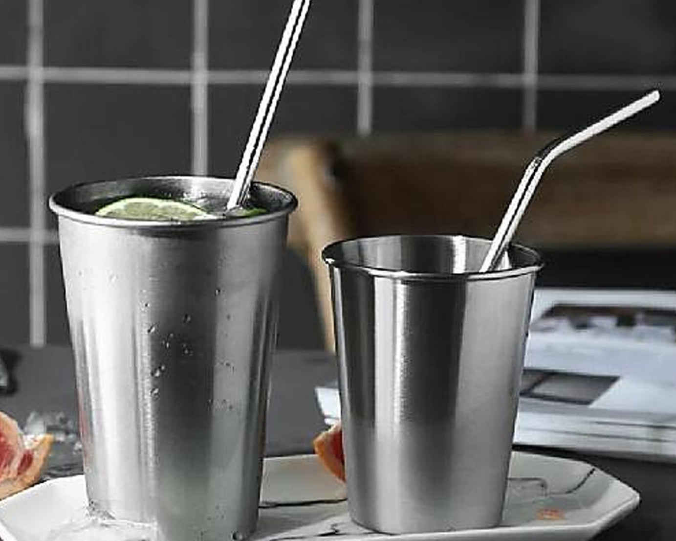 0600 Reusable Stainless Steel Straws with Travel Case Cleaning Brush Eco Friendly Extra Long Metal Straws Drinking Set of 4 (2 Straight straws, 1 Bent straws, 1 Brush)