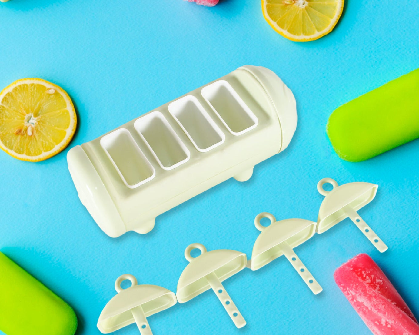 CARTOON SHAPE MOLD ICE CANDY, POPSICLE MOLD ICE, PLASTIC ICE CANDY MAKER KULFI MAKER MOLDS SET WITH 4 CUPS (1 PC / MULTICOLOR)
