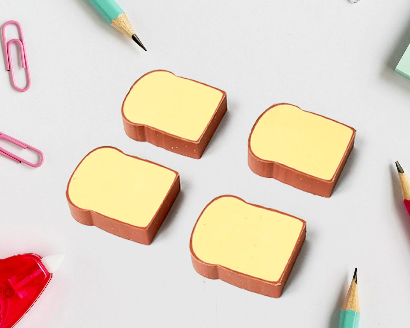 3D Toast Bread Shape Eraser for Kids, Cartoons Erasers Toast Bread Erasers Bread Shaped Eraser for Students, Gift, Cute Fun Food Pencil Erasers for School Classroom, Stationery for Boys & Girls (4 Pcs Set)