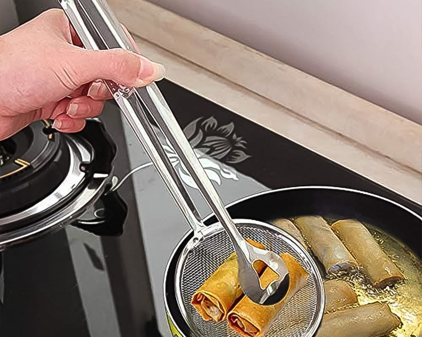 2In1 Stainless Steel Filter Spoon with Clip Food Kitchen Oil-Frying Multi-Functional