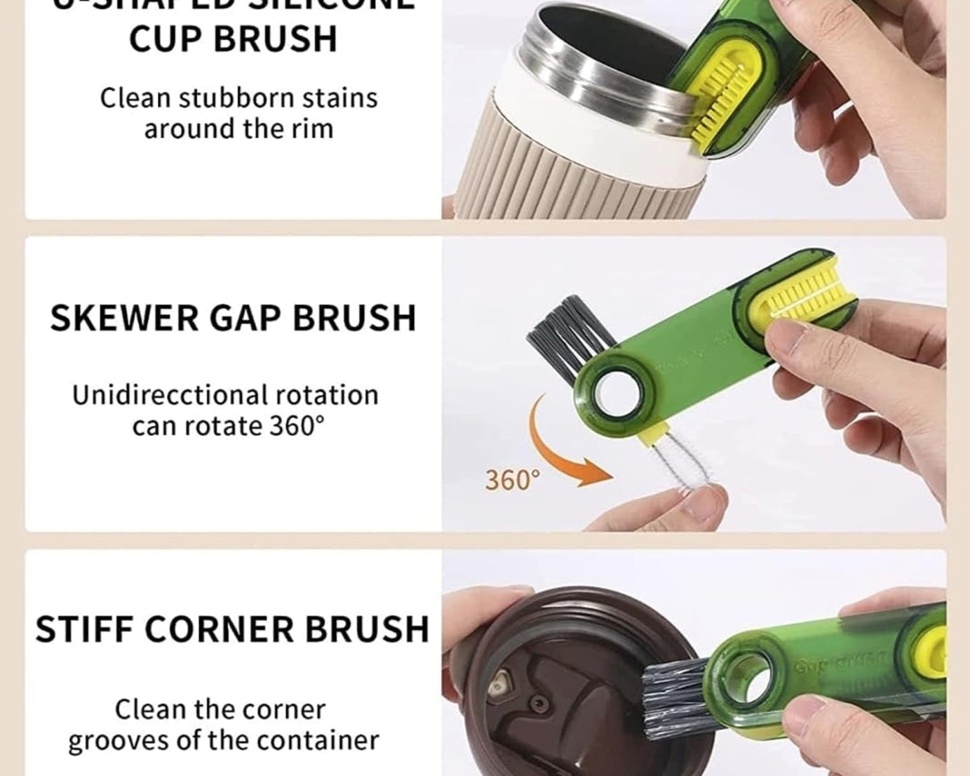 3in1 Multifunctional Cleaning Brush, Bottle Cleaning Brush, Cup Cleaner Brush, for Bottle Cup Cover Lid Home Kitchen Cleaning Tool (1 Pc / Mix Color)