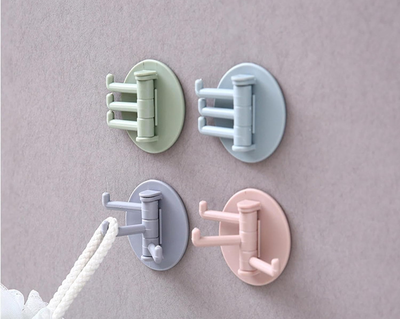 Sticky Hook Household Strong Punch-Free Hook, 180°Foldable Multi-Function Rotatable Hook with 3 Hooks, Suitable for Bathroom, Kitchen, Office (1 Pc)