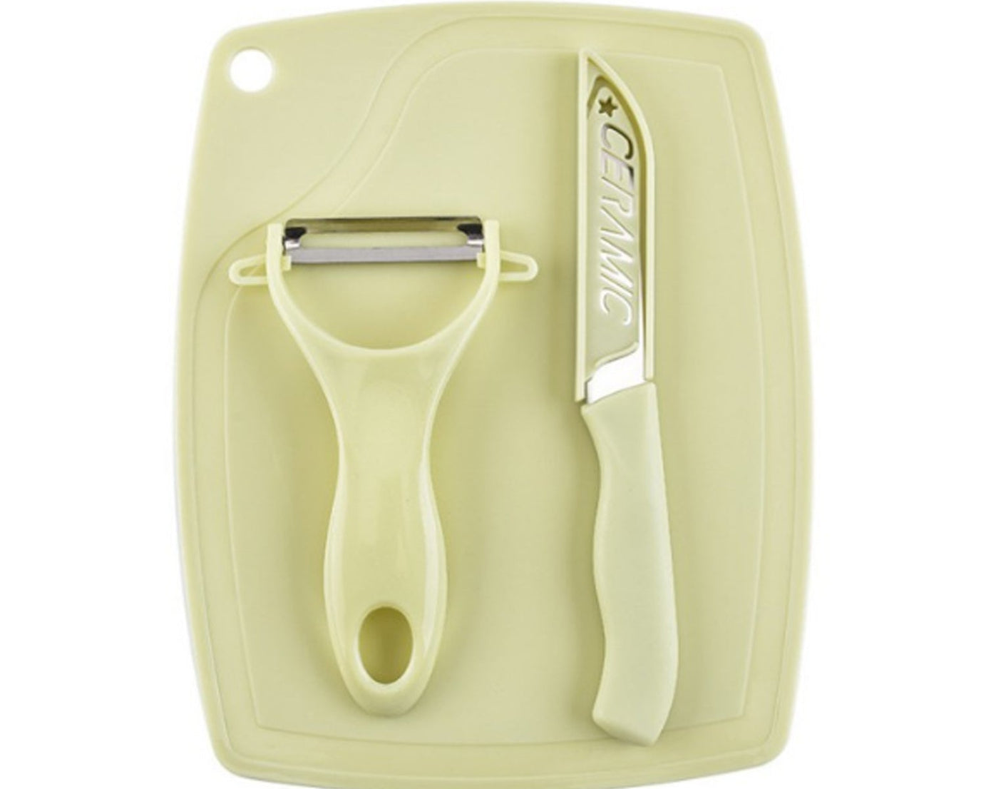 Plastic Kitchen Peeler - Green & Classic Stainless Steel 3-Piece Knife Set Combo