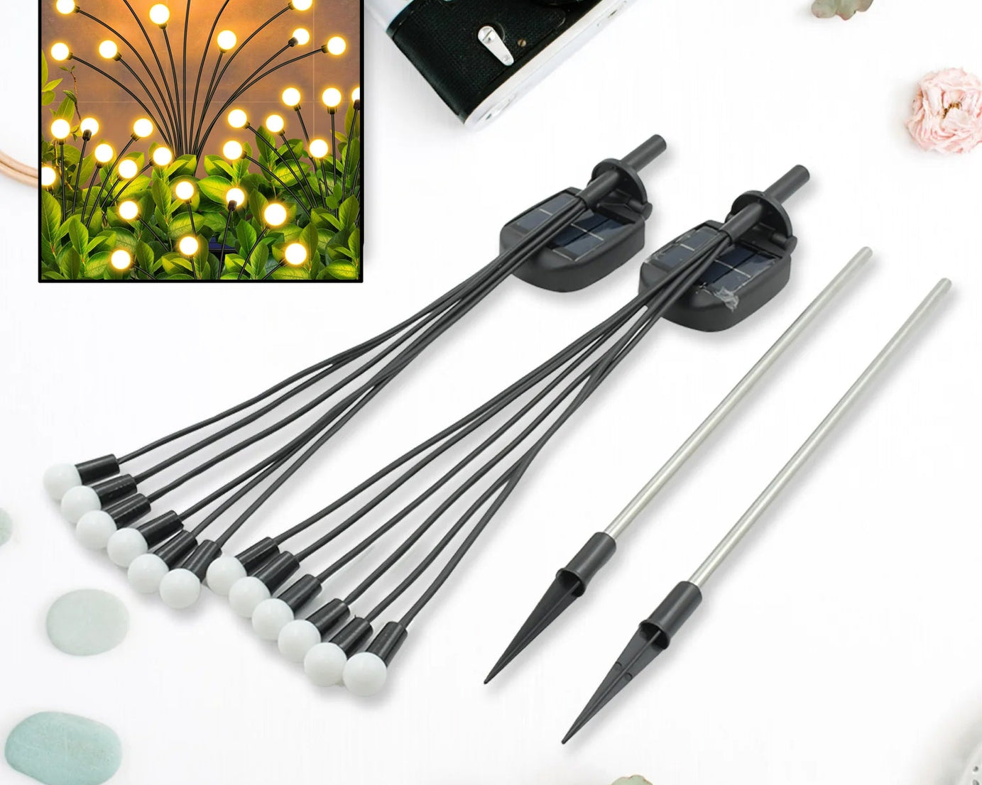 Solar Garden Lights, Solar - Powered Firefly Lamp, New Upgraded Solar Firefly Lights Outdoor Waterproof, Solar Outdoor Decorative Lights for Yard Gardening Patio Backyard Pathway Décor (2 PCS Set 12 LED (Warm Light))