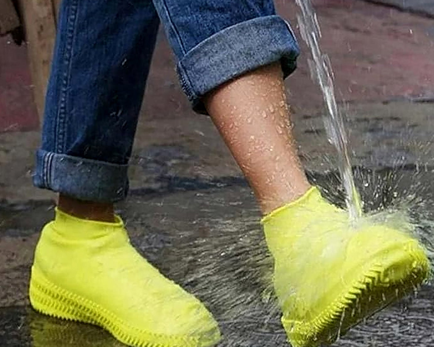 Non-Slip Silicone Rain Reusable Anti skid Waterproof Fordable Boot Shoe Cover (Extra Large Size (XL)/ 1 Pair / Yellow)