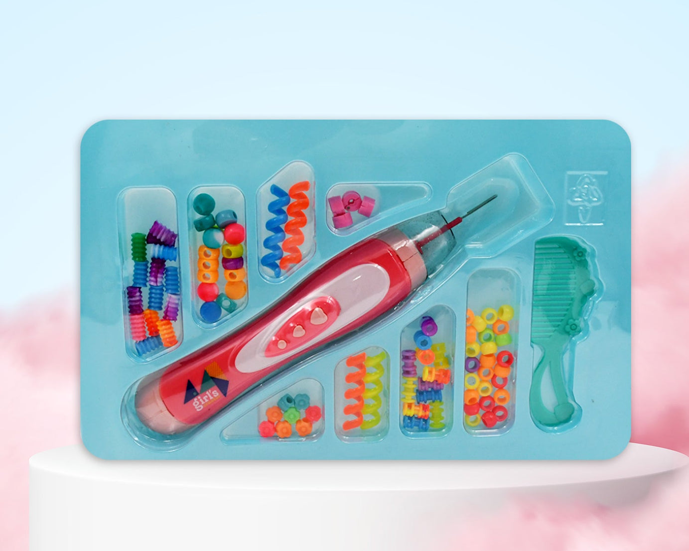 Hair Styling Clasp Clips Twisting Stringing Beads Kit for Girls, Portable Hair Braider Machine,Hairstyle Braid Kit DIY Hair Styling Tool with Comb, Rubber, Button Beads and Beads (85 Pcs Set)