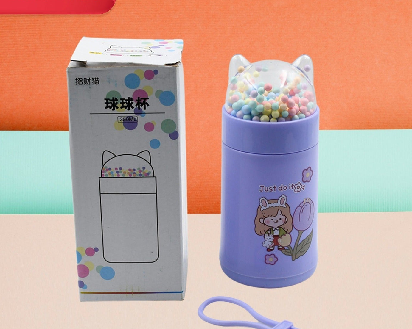 Girl Glass Water Bottle for School with Kid Sparkle Strap Cat Lid Sequins Glitter Glass Cup Birthday Gift Children 350ml (MOQ :- 75 pc)